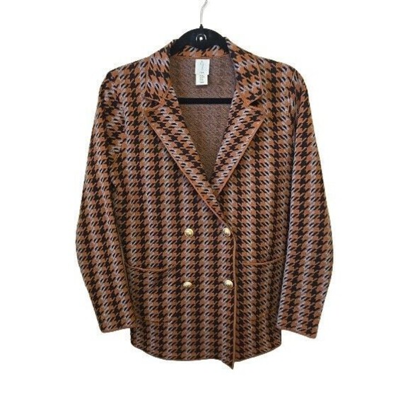 Joie Double Breasted Knit Blazer Houndstooth Check Sweater Pockets Size M - Picture 9 of 9